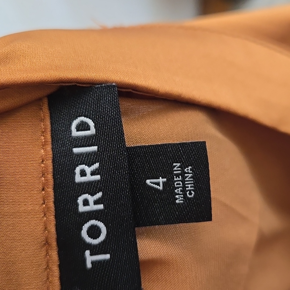 Torrid | Satin Golden Rust Brown Necktie Accent Blouse - Picture 8 of 11